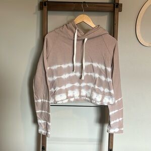 Casual cropped hoody. Medium. Mauve/tan with white stripe detail